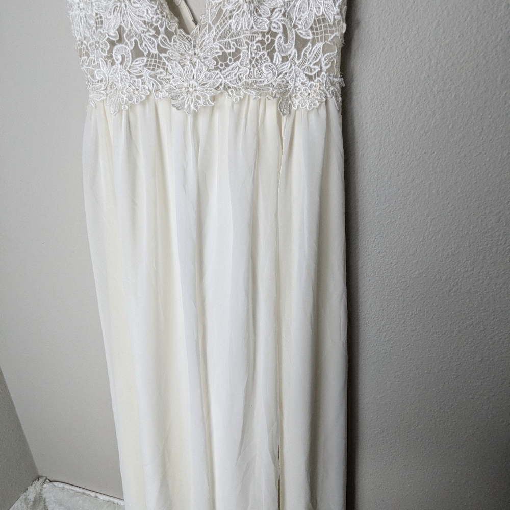 Truvelle Kim Gown Womens SMALL White Satin Silk Lace Maxi Dress - Picture 10 of 12